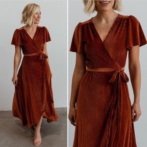 Baltic Born Andi Ribbed Velvet Wrap Dress in Copper Sizes Large